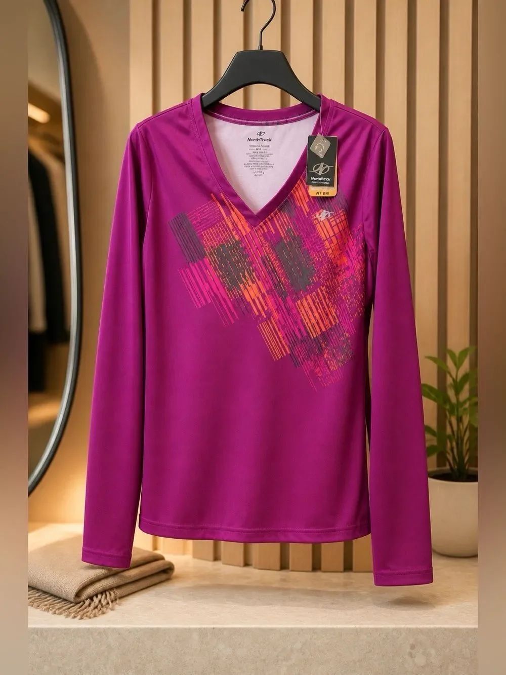 NORDIC TRACK DRI LONG SLEEVE MESH TEE PURPLE PRINT SIZE LARGE